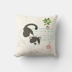 En kattdag - rött garn kudde