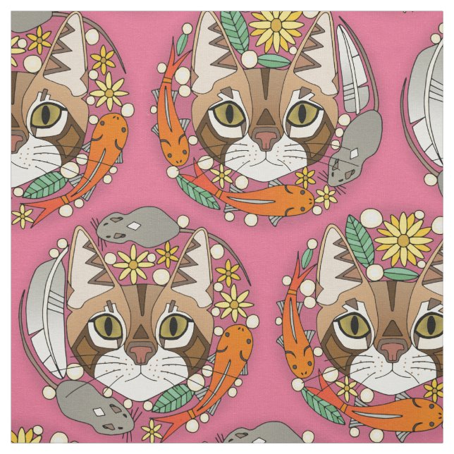 en kattens rosa för livspolika tyg (Provkarta)