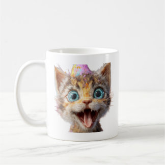 en kattunges ansikte fryst i rent derp-läge kaffemugg
