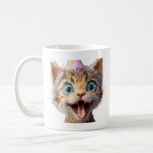 en kattunges ansikte fryst i rent derp-läge kaffemugg (Vänster)