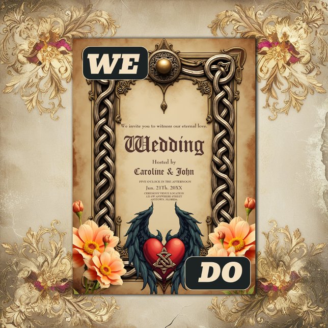 En keltisk elegans med ett hjärta och vingar. inbjudningar (Skapare uppladdad)