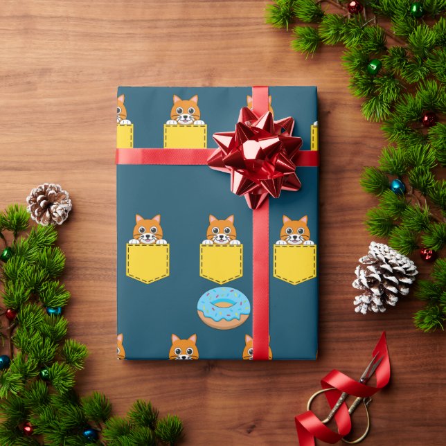 En kikande katt och en blå munk presentpapper (Julgåva)