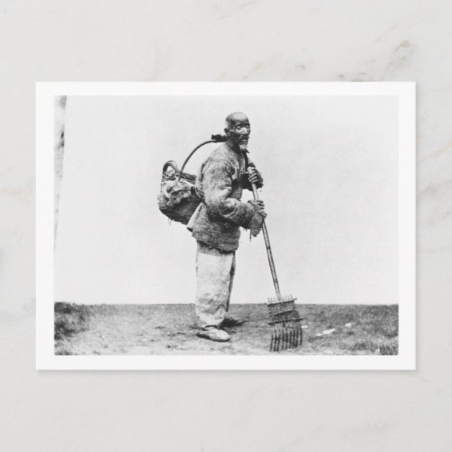 En kinesisk dagboksarbetare, c.1870 (b/w bild) vykort (Framsida)