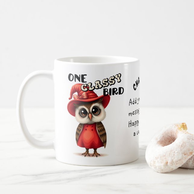 En klassfågel, uggla älskare, anpassningsbar för g kaffemugg (Med munk)