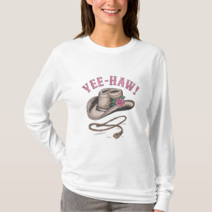 En klassisk cowboyhatt med en enda rosa t shirt