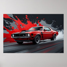 En Klassisk Röd Muskelbil Poster