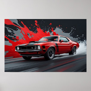 En Klassisk Röd Muskelbil Poster