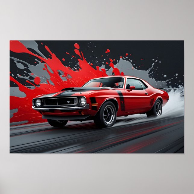 En Klassisk Röd Muskelbil Poster (Framsidan)