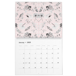 En klassisk svartvit blommigt tapet-featur kalender