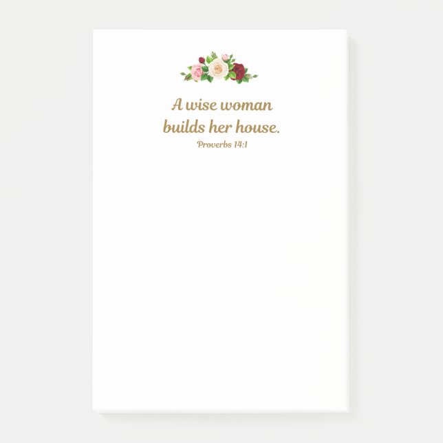 "En klok kvinna bygger sitt hus." 4"x6"-Anpassning Post-it Block (Framsida)