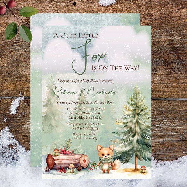 En knapp liten räv är på väg att bli babyskugga inbjudningar (A Cute Little Fox Is On The Way  Woodland Baby Shower Invitation)