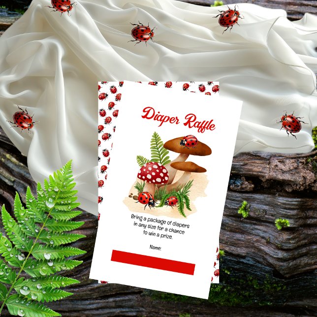 En knut liten ladybug babystölder tilläggskort (A Cute Little Ladybug Girl Baby Shower "Diaper Raffle" Insert Card)