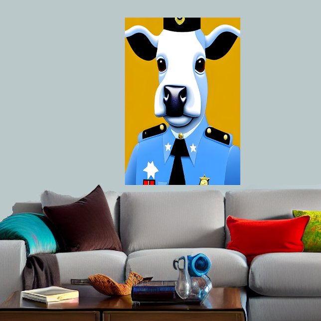 En ko i polisuniform | AI Art Poster (Skapare uppladdad)