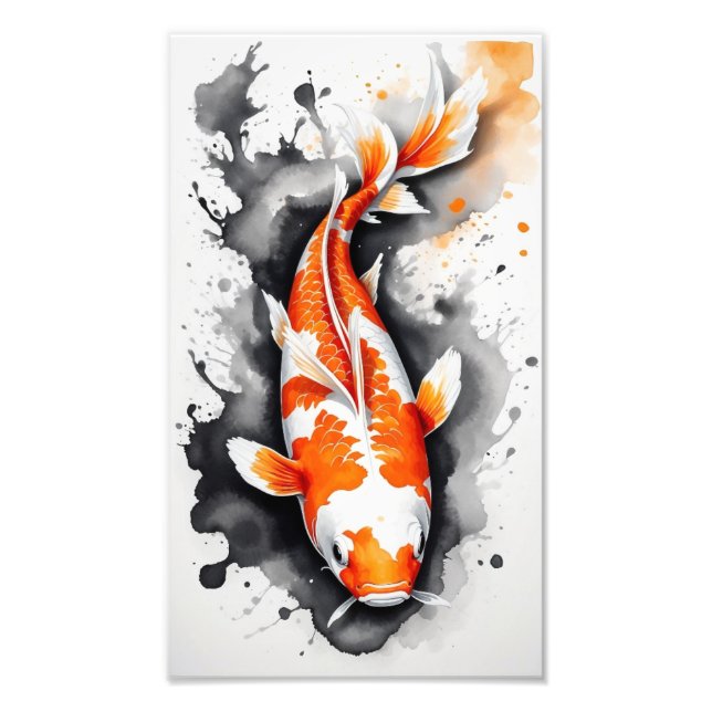 En Koi-fisk i Calligraphy Stil Fototryck (Framsidan)
