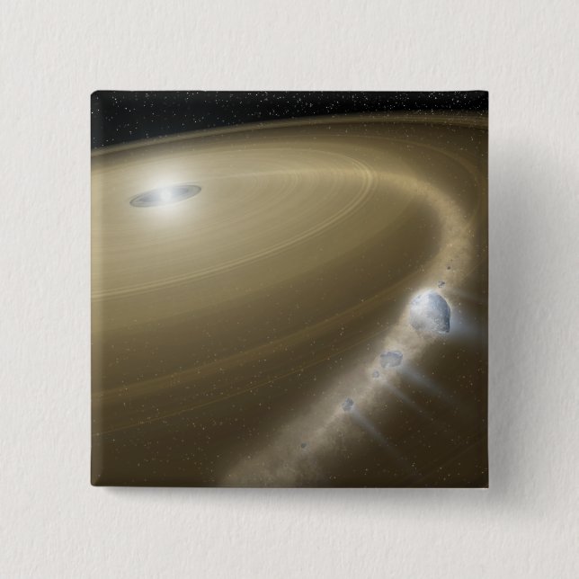 En komet som slits runt en död stjärna. knapp (Framsida)