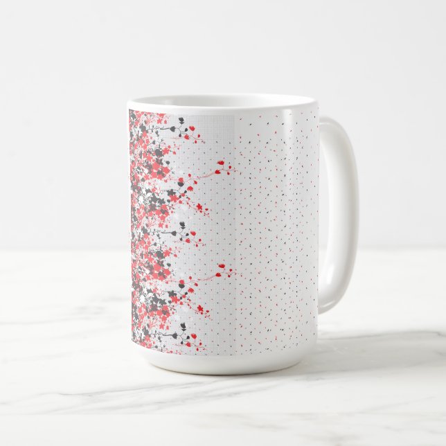 En komplicerad design för svartvit blommigt som är kaffemugg (Framsida höger)