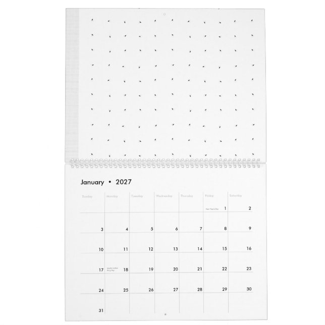 En komplicerad design för svartvit blommigt som är kalender (Jan 2027)