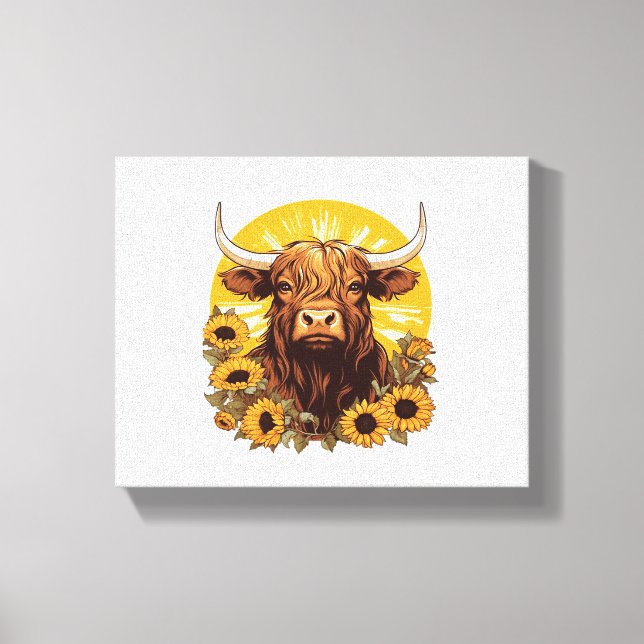 En konsolillustration med solblommor i högland canvastryck (Framsida)