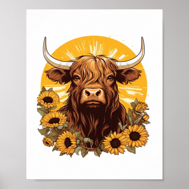 En konsolillustration med solblommor i högland poster (Framsidan)