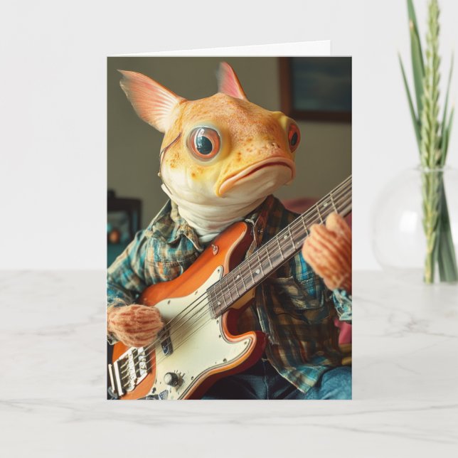 En konstig kata som spelar gitarfantasi Birthday Kort (Framsida)