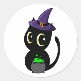 En konstig svart katt är en häxa runt klistermärke