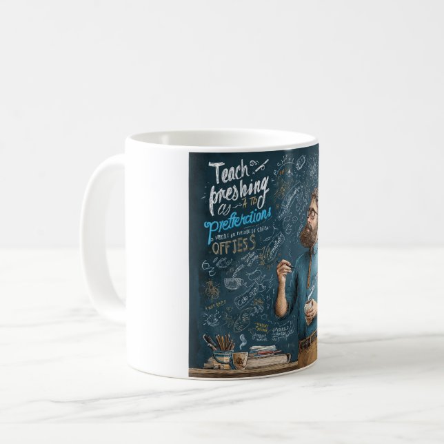 En konstnärlig illustration av en lärare  kaffemugg (Framsida vänster)