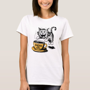 En konstnärlig teckning av en söt katt med en kopp t shirt