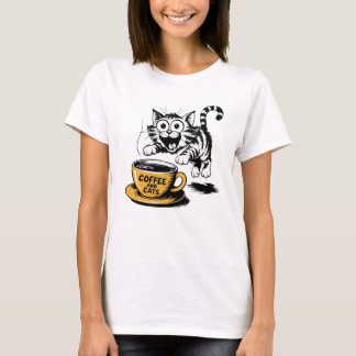 En konstnärlig teckning av en söt katt med en kopp t shirt