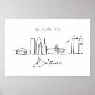 En kontinuerlig linje Teckning i Baltimore Skyline Poster
