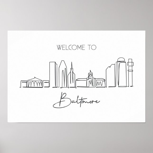 En kontinuerlig linje Teckning i Baltimore Skyline Poster (Framsidan)