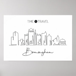 En kontinuerlig linje Teckning i Birmingham Skylin Poster