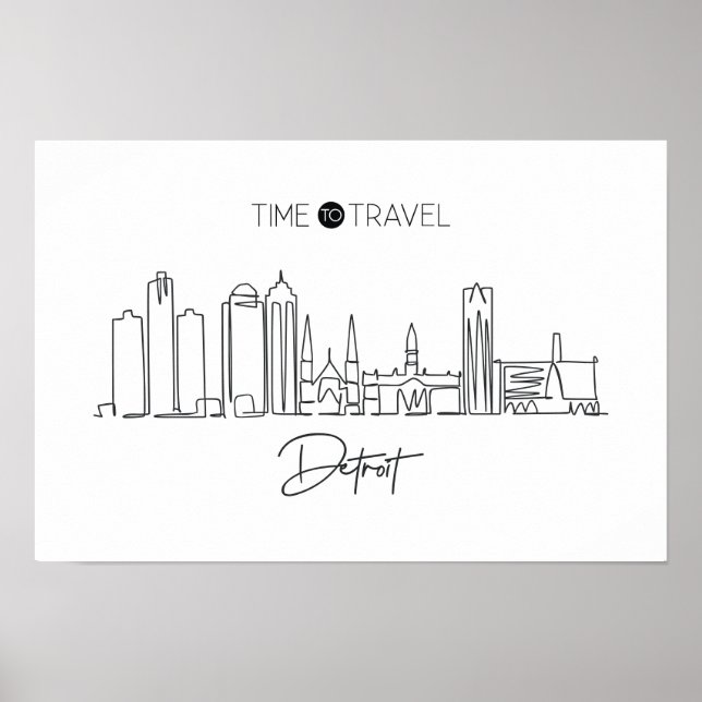En kontinuerlig linje Teckning i Detroit Skyline Poster (Framsidan)