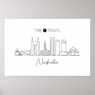 En kontinuerlig linje Teckning i Nashville Skyline Poster