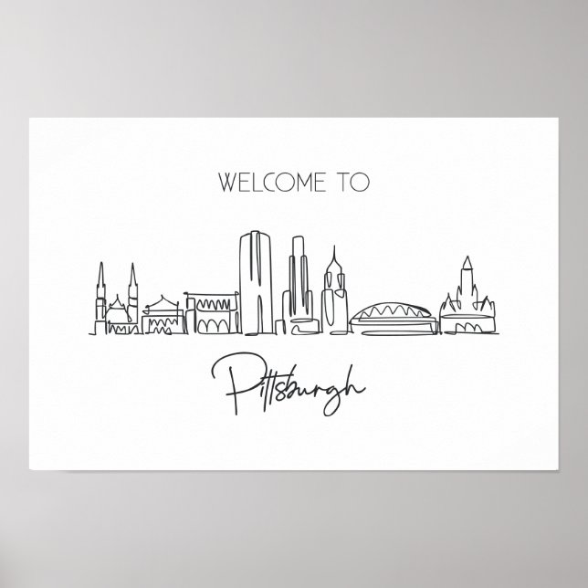 En kontinuerlig linje Teckning i Pittsburgh Skylin Poster (Framsidan)
