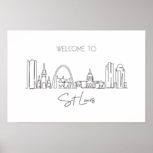 En kontinuerlig linje Teckning i St. Louis Skyline Poster
