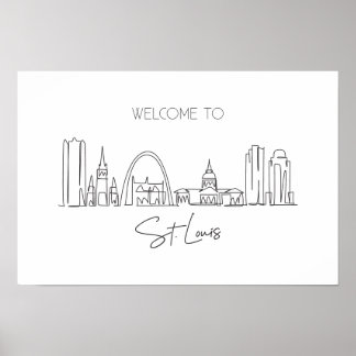 En kontinuerlig linje Teckning i St. Louis Skyline Poster