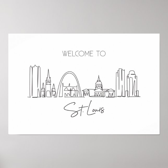 En kontinuerlig linje Teckning i St. Louis Skyline Poster (Framsidan)
