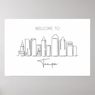 En kontinuerlig linje Teckning i Tampa Skyline Poster