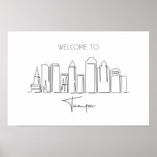 En kontinuerlig linje Teckning i Tampa Skyline Poster