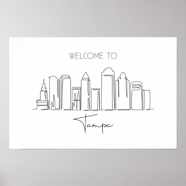 En kontinuerlig linje Teckning i Tampa Skyline Poster (Framsidan)