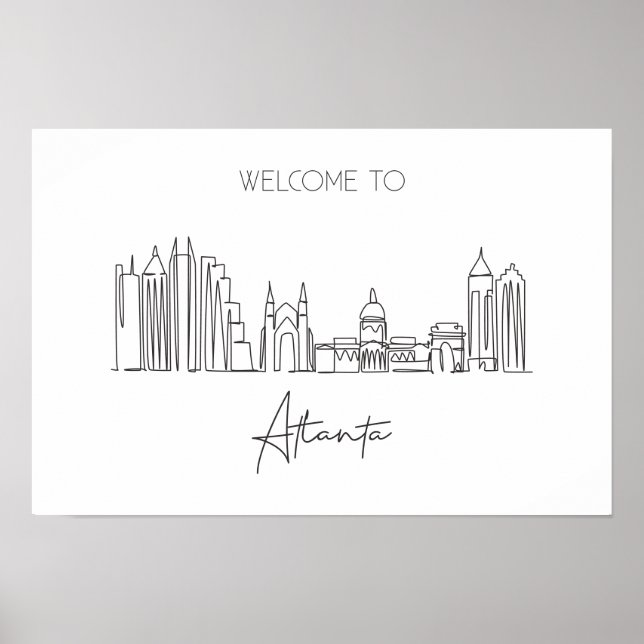En kontinuerlig Teckning av Atlanta Skyline Poster (Framsidan)
