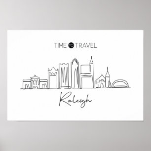 En kontinuerlig Teckning av Raleigh Skyline Poster