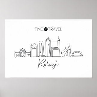 En kontinuerlig Teckning av Raleigh Skyline Poster