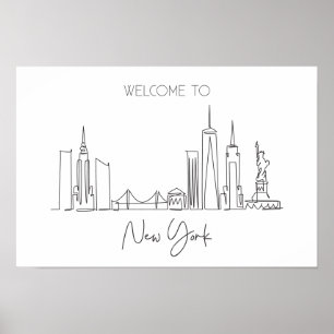 En kontinuerlig Teckning i New York USA Poster