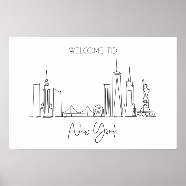 En kontinuerlig Teckning i New York USA Poster (Framsidan)