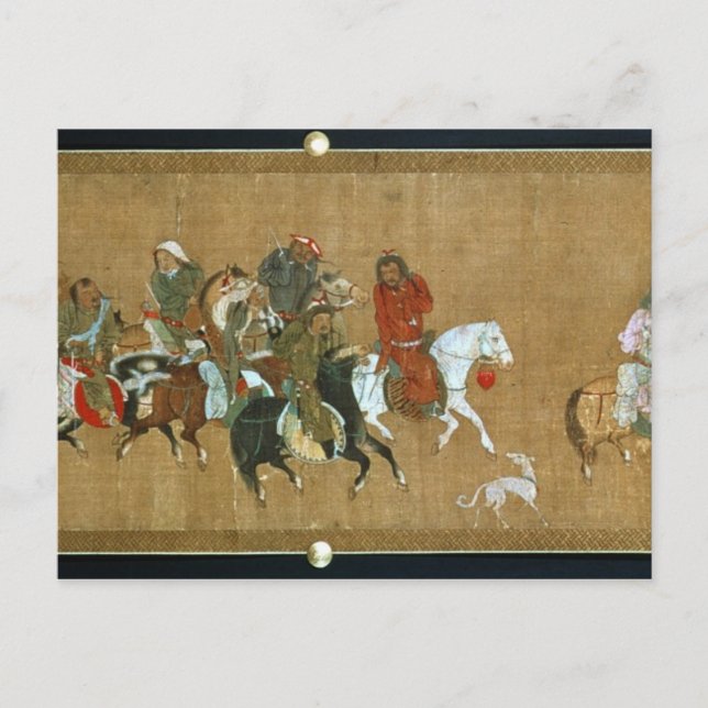 En konvoj av mongoler, kinesiska, 1400-talet vykort (Framsida)
