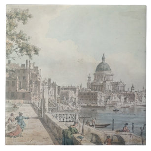 En kopiera av delen av en teckning vid Canaletto, Kakelplatta