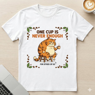 En kopp är aldrig nog Tjockt Grinigt Kattkaffe T Shirt
