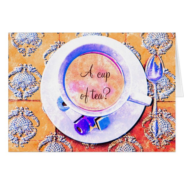 En kopp av tea - utformad tekoppvictorian hälsningskort (Framsidan Horizontal)