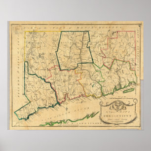 En korrekt karta av Connecticut Poster